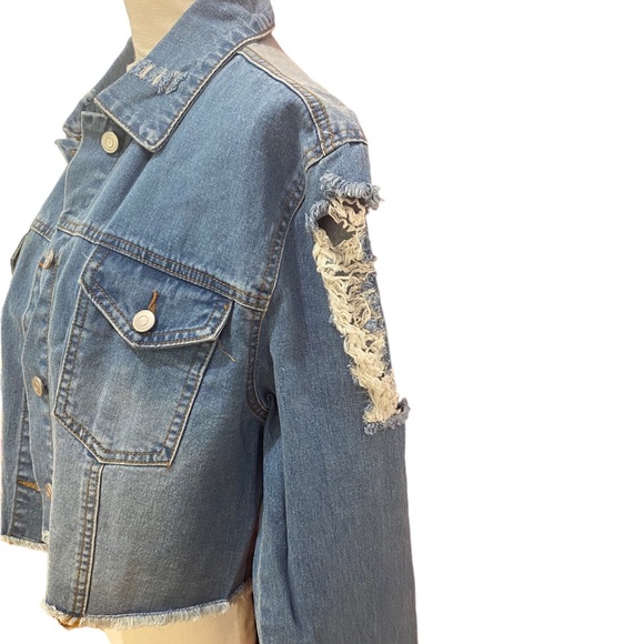 Cropped Distressed Denim Jacket - Picture 3 of 3